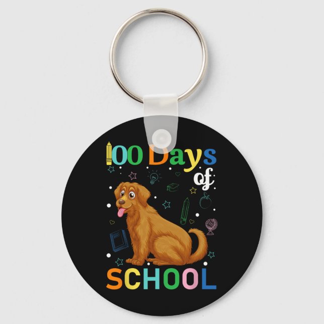 Cute Golden Retriever Dog Lovers Student 100th Day Key Ring (Front)