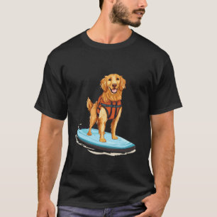 Cute Golden Retriever Dog Paddle Boarding Orange L T-Shirt