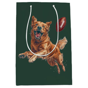 Cute Golden Retriever Dog Playing Football Medium Gift Bag