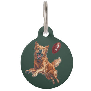 Cute Golden Retriever Dog Playing Football Pet Tag