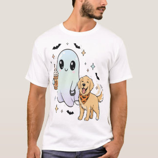Cute Golden Retriever Dog Pug Coffee Halloween T-Shirt