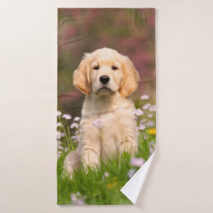 Cute Golden Retriever Dog Puppy Face Animal Photo Bath Towel Set