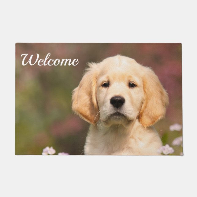 Cute Golden Retriever Dog Puppy Face Photo Welcome Doormat (Front)