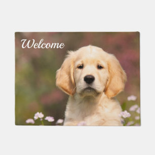 Cute Golden Retriever Dog Puppy Face Photo Welcome Doormat