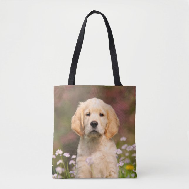 Cute Golden Retriever Dog Puppy Photo - on Shopper Tote Bag (Front)