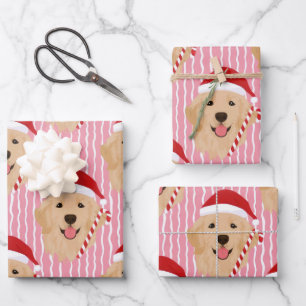 Cute Golden Retriever Dog Santa Christmas Wrapping Paper Sheet