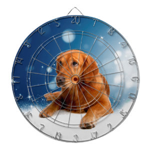 Cute Golden Retriever Dog Sitting in Snow Stars Dartboard