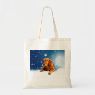 Cute Golden Retriever Dog Sitting in Snow Stars Tote Bag