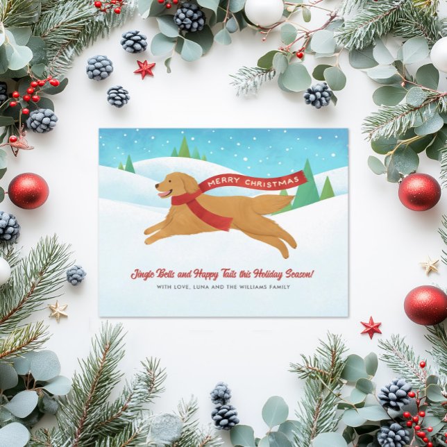 Cute Golden Retriever Dog Snow Christmas Holiday Card (Creator Uploaded)