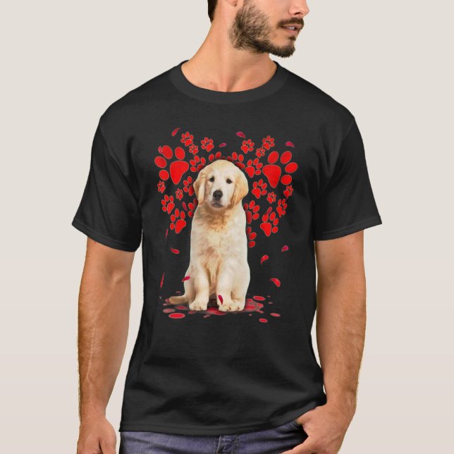 Cute Golden Retriever Dog Valentine Heart Paws - S T-Shirt (Front)