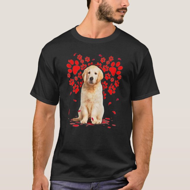 Cute Golden Retriever Dog Valentine Heart Paws Swe T-Shirt (Front)