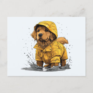 Cute Golden Retriever Dog Wearing Raincoat Postcard