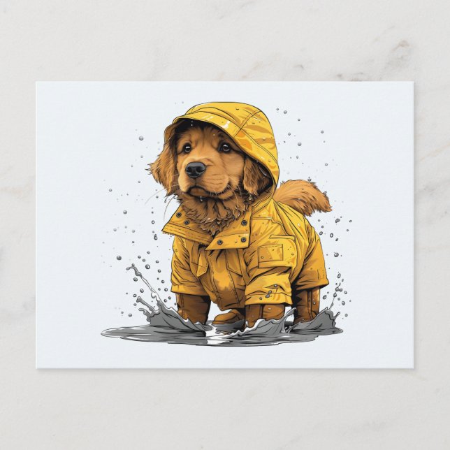 Cute Golden Retriever Dog Wearing Raincoat Postcard (Front)