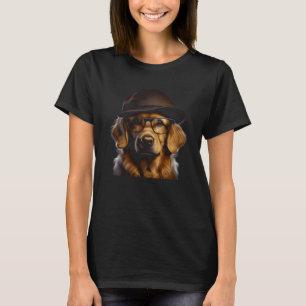 Cute Golden Retriever Dog With Hat And Glasses Gra T-Shirt