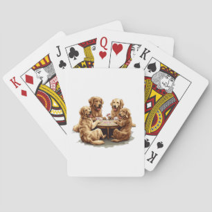 Cute Golden Retriever Dogs Playing Cards