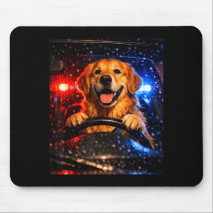 Cute golden retriever driving car animal joke mouse mat