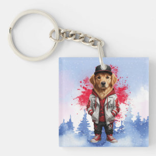 Cute Golden Retriever Fashion Tee Key Ring