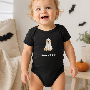 Cute Golden Retriever Halloween Ghost Boo Crew Baby Bodysuit