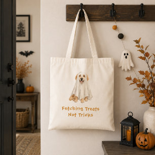 Cute Golden Retriever Halloween Ghost Tricks Treat Tote Bag