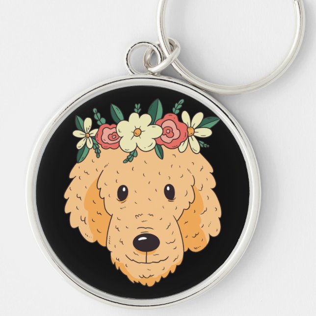 Cute Golden Retriever Head Key Ring (Front)