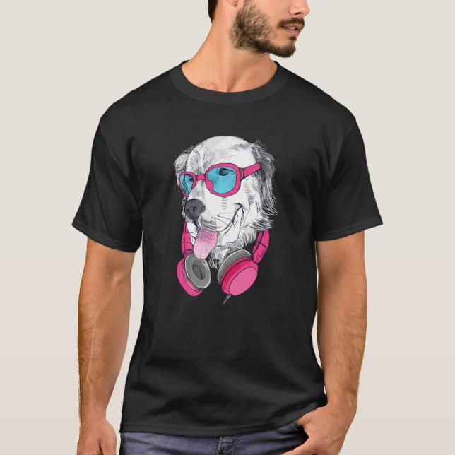 Cute Golden Retriever Hip Dog With Sunglasses And  T-Shirt (Front)