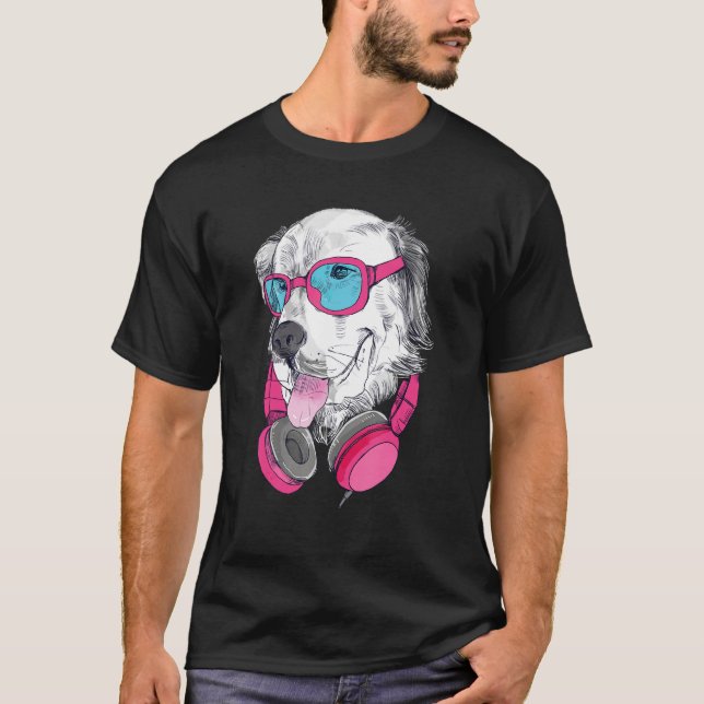 Cute Golden Retriever Hip Dog With Sunglasses And  T-Shirt (Front)