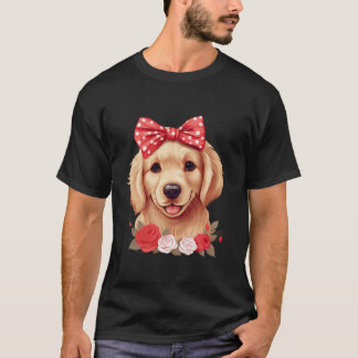 Cute Golden Retriever in a Bow Tie Headband Red Ba T-Shirt