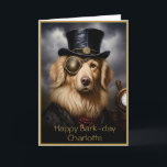 Cute Golden Retriever In Hat Custom Name 138 Card<br><div class="desc">🖤 Steampunk Golden Retriever Greetings Card. Featuring a delightful golden retriever adorned with steampunk accessories, including a top hat and monocle, this card is perfect for adding a unique and whimsical touch to your greeting. Each of my designs is original, boasting high-resolution imagery making it versatile for a range of...</div>