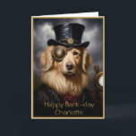 Cute Golden Retriever In Hat Custom Name 138 Card<br><div class="desc">🖤 Steampunk Golden Retriever Greetings Card. Featuring a delightful golden retriever adorned with steampunk accessories, including a top hat and monocle, this card is perfect for adding a unique and whimsical touch to your greeting. Each of my designs is original, boasting high-resolution imagery making it versatile for a range of...</div>