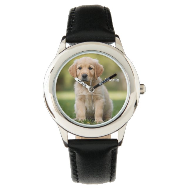 Cute Golden Retriever Kid's Personalised Watch (Front)