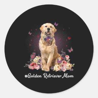 Cute Golden Retriever Mom Flower Happy Mother's Classic Round Sticker