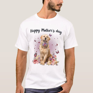 Cute Golden Retriever Mom Flower Happy Mother's Da T-Shirt