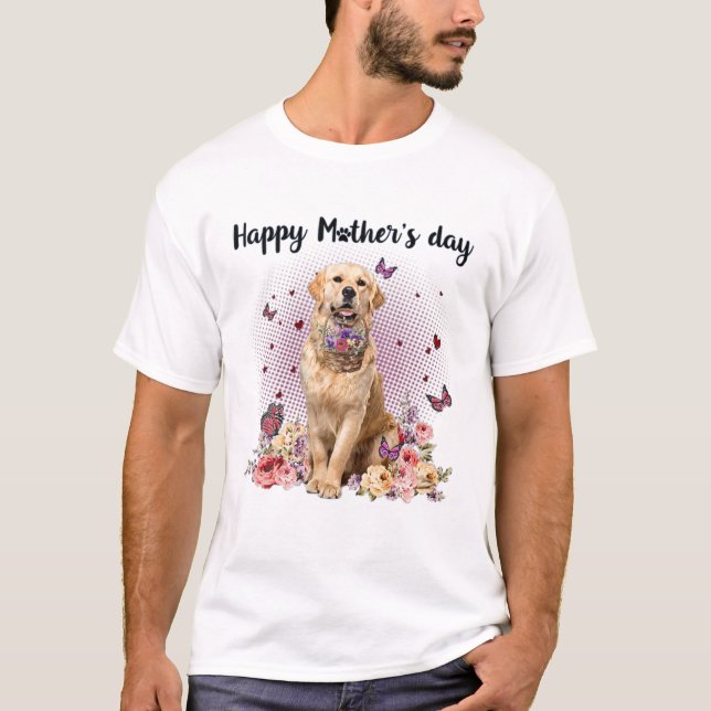 Cute Golden Retriever Mom Flower Happy Mother's Da T-Shirt (Front)
