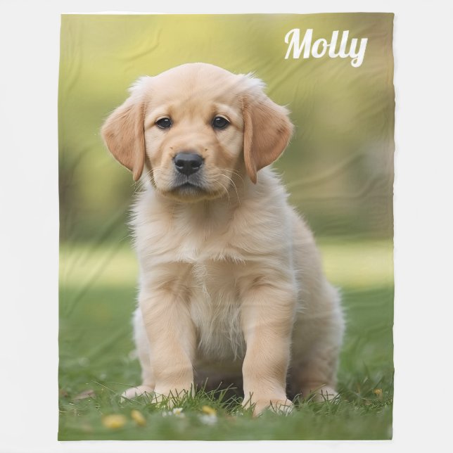 Cute Golden Retriever Personalised Fleece Blanket (Front)