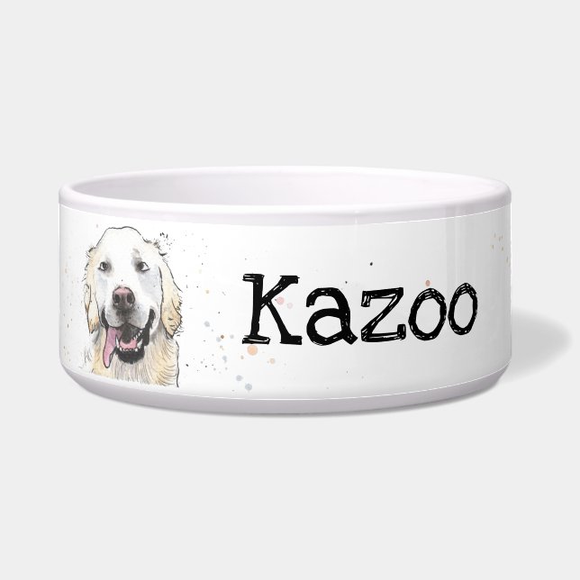 Cute Golden Retriever personalised named dog Bowl (Front)