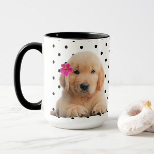 Cute Golden Retriever Personalised Pink Flower  Mug