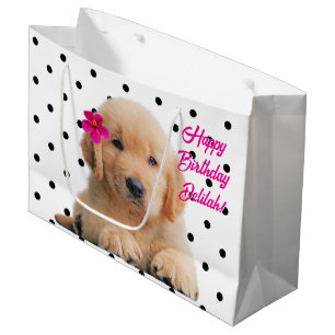 Cute Golden Retriever Personalized Happy Birthday Large Gift Bag