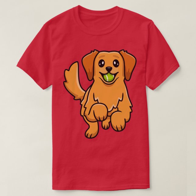 Cute Golden Retriever Playing Ball T-Shirt (Design Front)