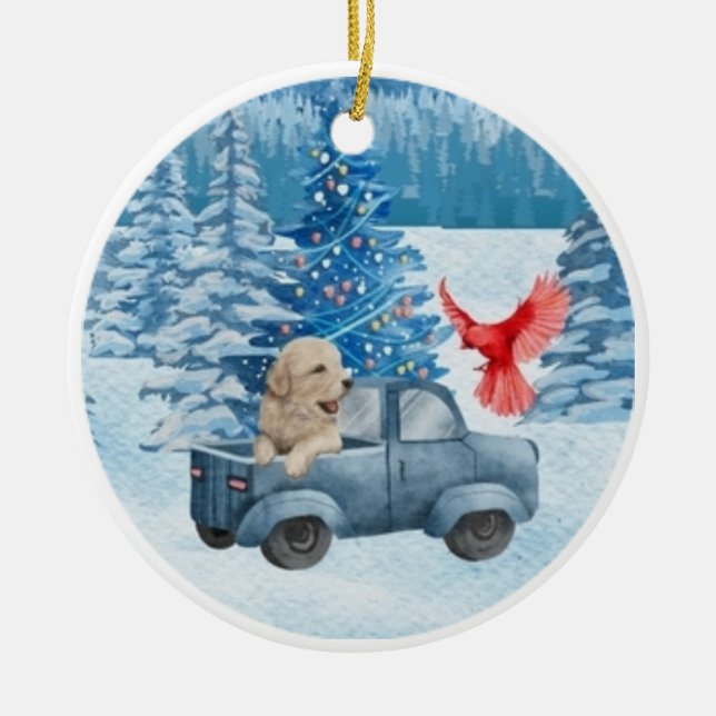 Cute Golden Retriever Pup Xmas Ornament (Front)