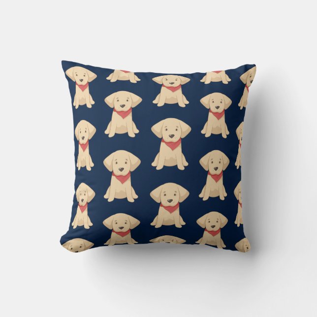 Cute Golden Retriever Puppies Red Scarf Navy Blue Cushion (Front)