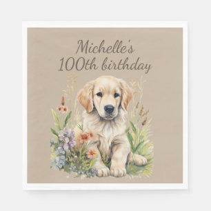 Cute Golden Retriever Puppy 100th Birthday Napkin