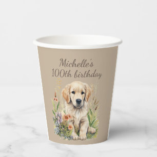 Cute Golden Retriever Puppy 100th Birthday Paper Cups
