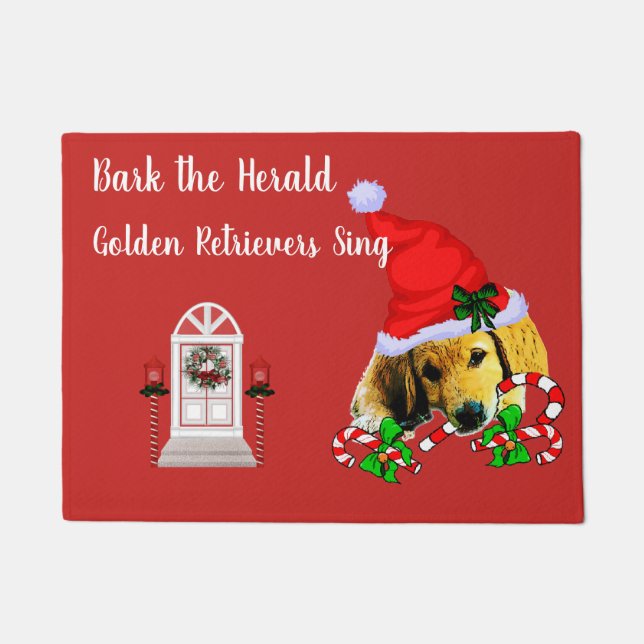 Cute Golden Retriever Puppy Christmas  Doormat (Front)