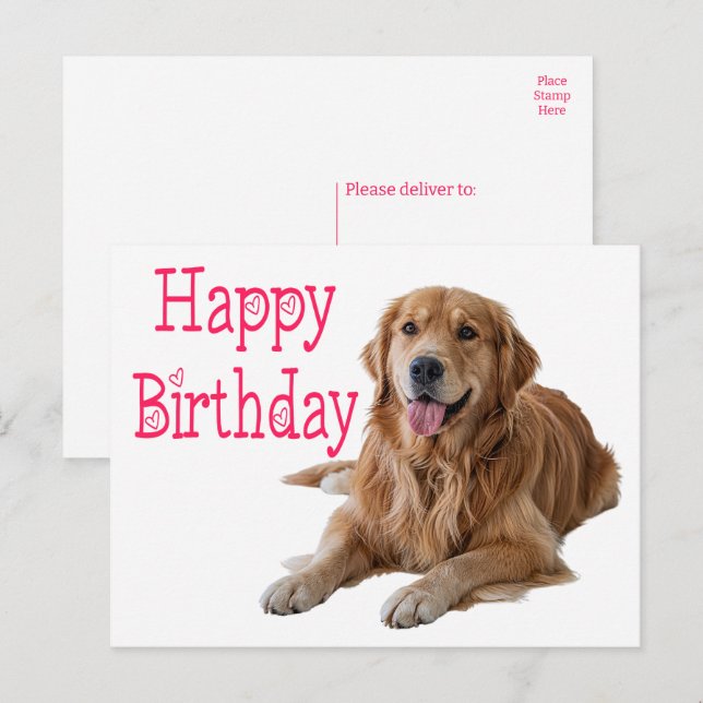 Cute Golden Retriever Puppy Dog Happy Birthday Postcard (Front/Back)