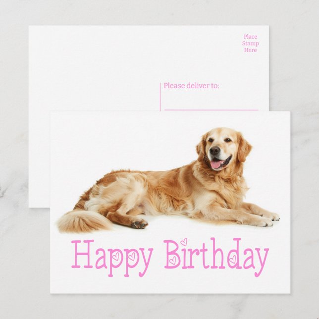 Cute Golden Retriever Puppy Dog Happy Birthday Postcard (Front/Back)