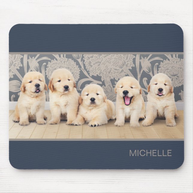 Cute Golden Retriever Puppy Dog Personalised Name Mouse Mat (Front)