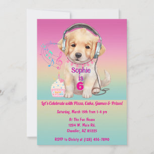 Cute Golden Retriever Puppy Personalised Birthday Invitation