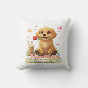 Cute Golden Retriever Puppy Spring Morning Cushion