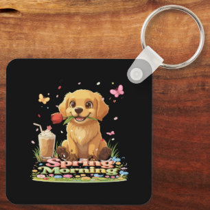 Cute Golden Retriever Puppy Spring Morning Key Ring