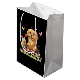 Cute Golden Retriever Puppy Spring Morning Medium Gift Bag